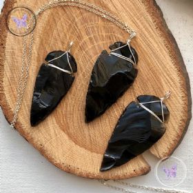 Black Obsidian Arrowhead Silver Pendant